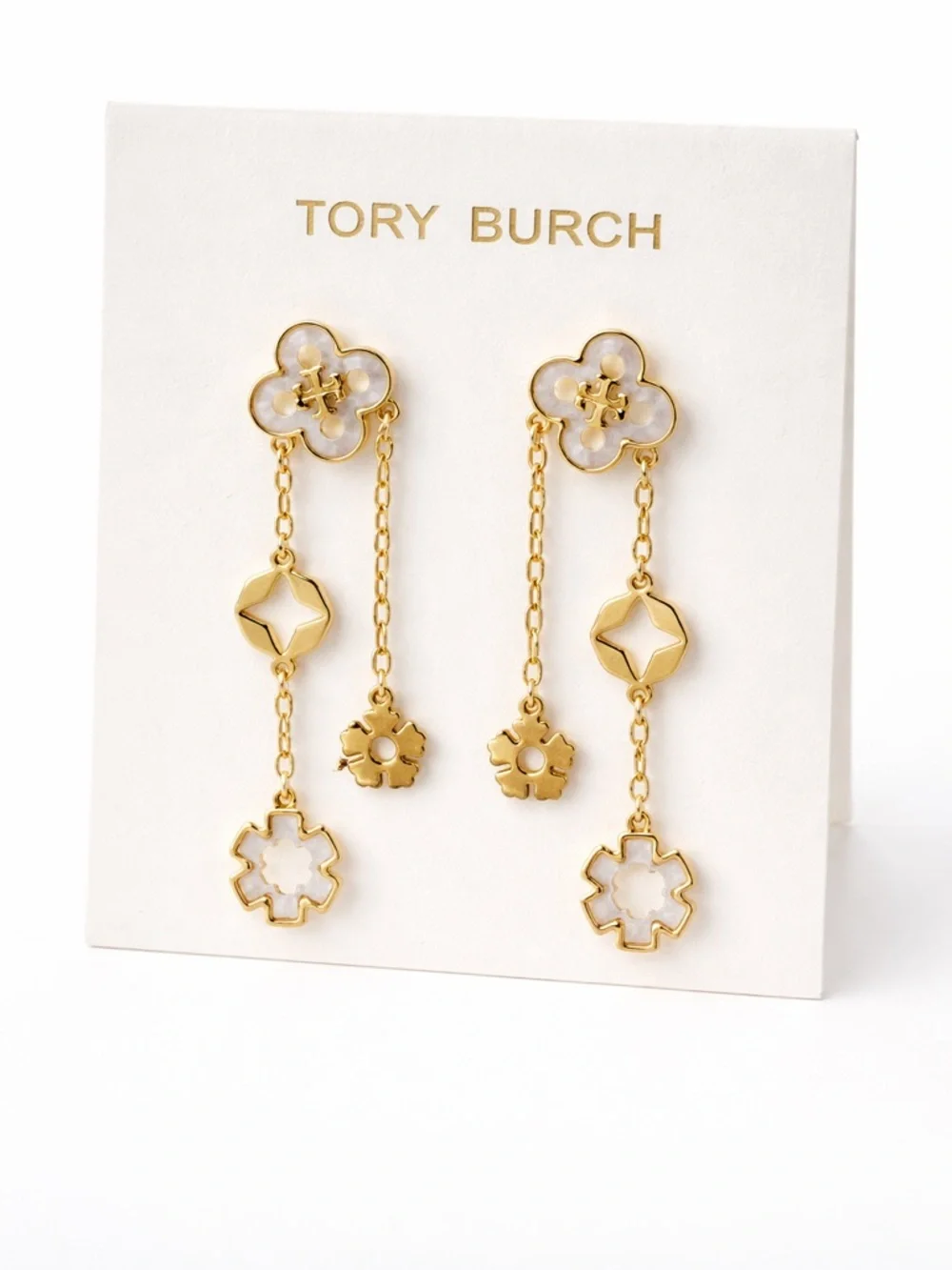 Tory Burch forget me not drop earrings.